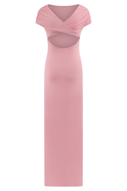 Imogen Robe Maxi Évasée à Manches Décolletées - Rose Bonbon