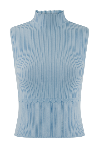 Top en tricot à mailles pointillées Indy - Bleu bleuet