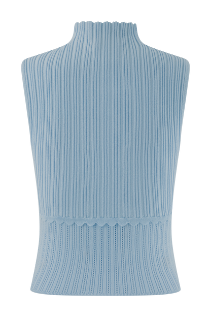 Top en tricot à mailles pointillées Indy - Bleu bleuet