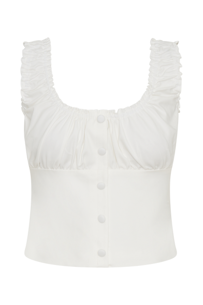 Ines, haut sans manches à volants - Blanc