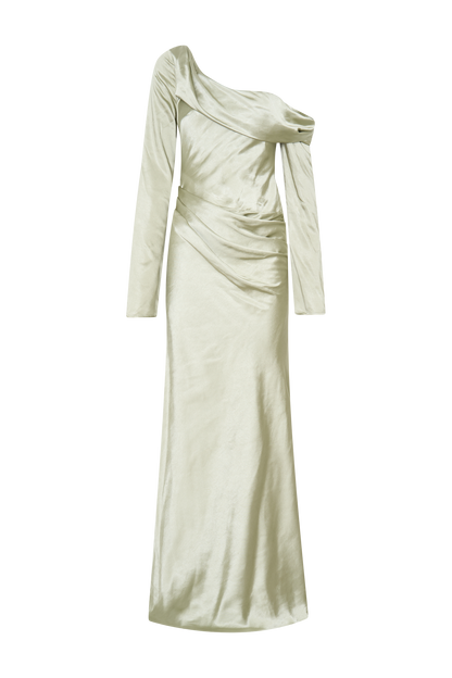 Iris Robe Maxi Satin à Manches Longues - Sauge