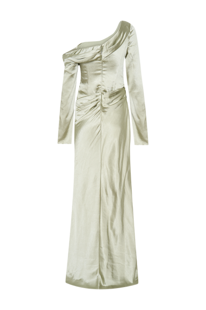 Iris Robe Maxi Satin à Manches Longues - Sauge