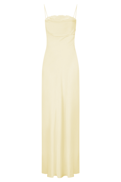 Robe Maxi en Dentelle et Satin Isadora - Citron