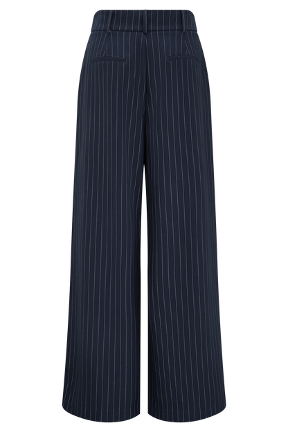 Pantalon large à plis Jacqueline - Rayures bleu marine