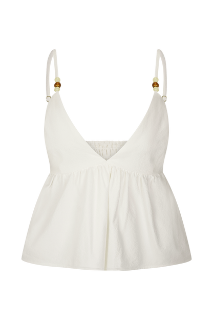 Top en coton Janayia avec perles - Blanc
