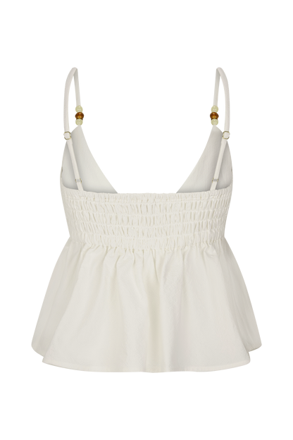 Top en coton Janayia avec perles - Blanc