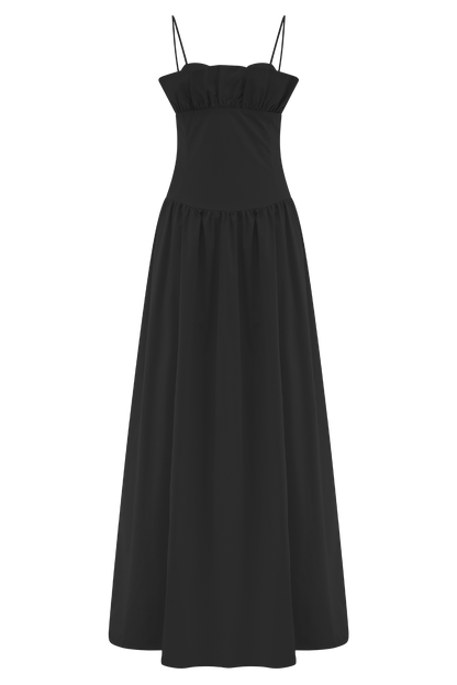 Jupe Maxi Janis en Coton à Volants - Noir