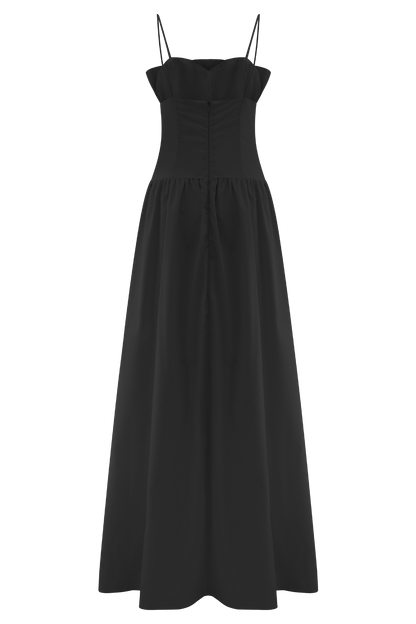 Jupe Maxi Janis en Coton à Volants - Noir