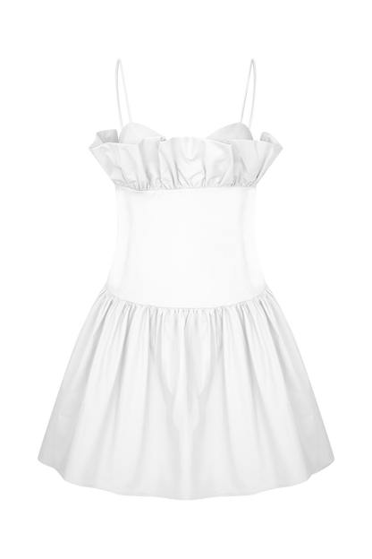 Robe mini en coton à volants Janis - Blanche