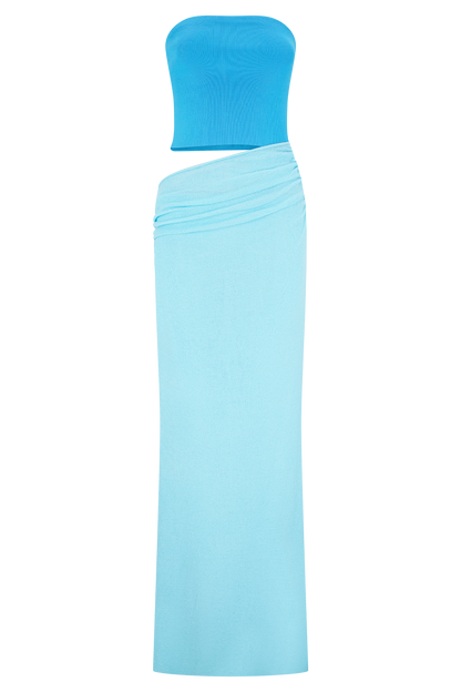 Jolie robe maxi en jersey sans bretelles Jasiel - Bleu cyan