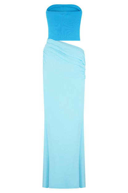 Jolie robe maxi en jersey sans bretelles Jasiel - Bleu cyan