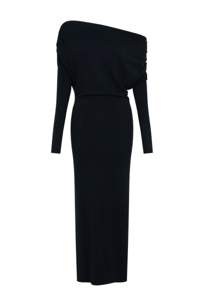 Robe mi-longue en tricot à col montant Jessie - Noir
