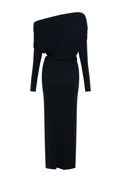 Robe mi-longue en tricot à col montant Jessie - Noir