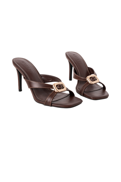 Jodie, talons hauts avec ornements métalliques - Chocolat