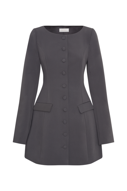 Jolie Mini-Robe Encolure V - Gris Anthracite