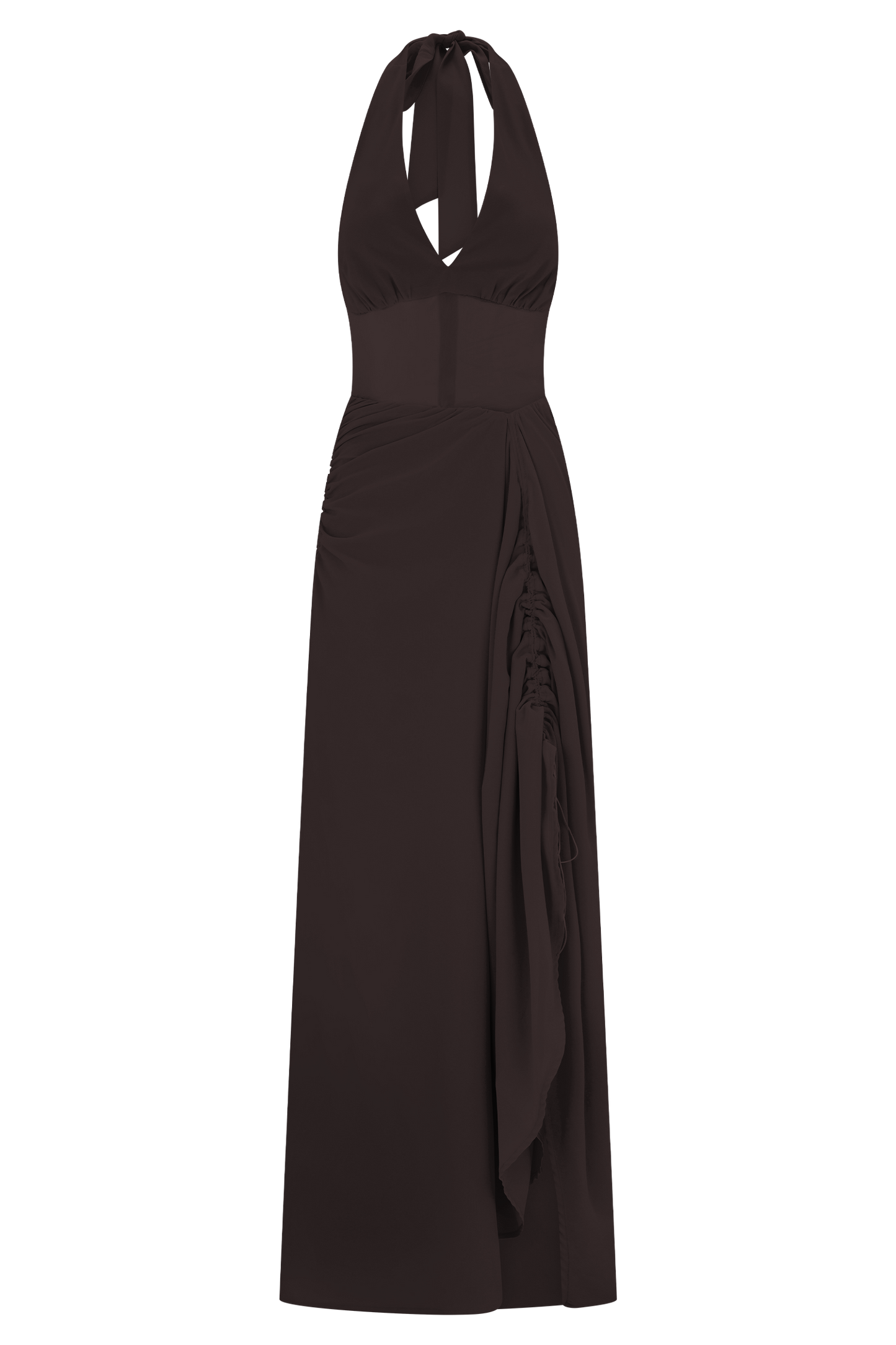 Jonna Robe Maxi en Chiffon et Maille - Chocolat Noir
