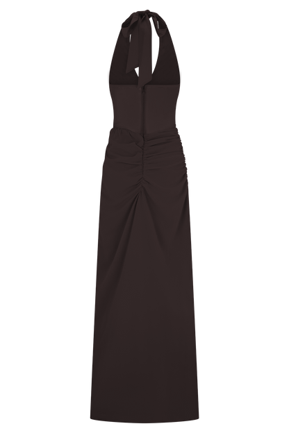 Jonna Robe Maxi en Chiffon et Maille - Chocolat Noir