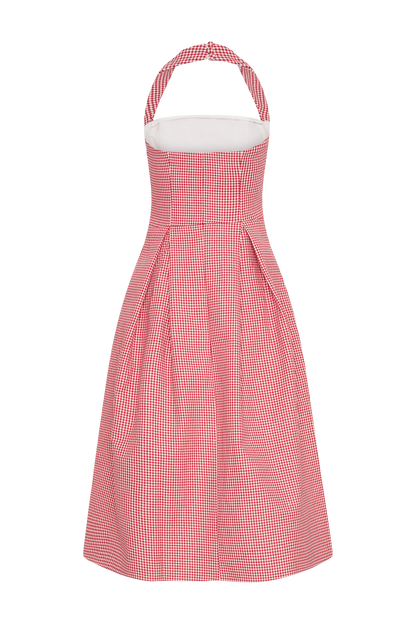Juana, robe midi à col montant - carreaux rouges