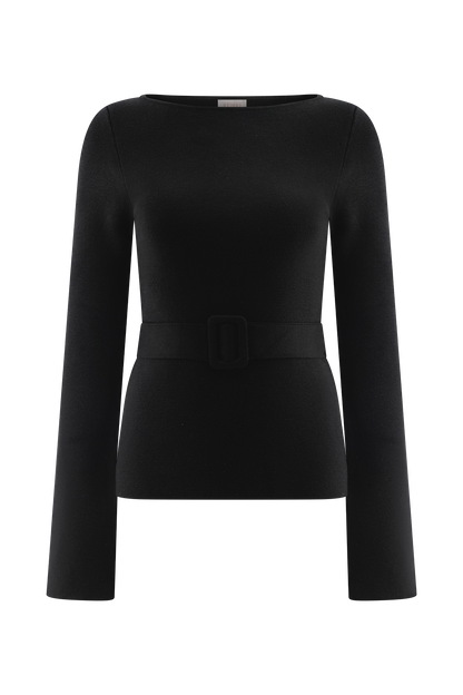 Justine - Haut en Tricot avec Ceinture - Noir