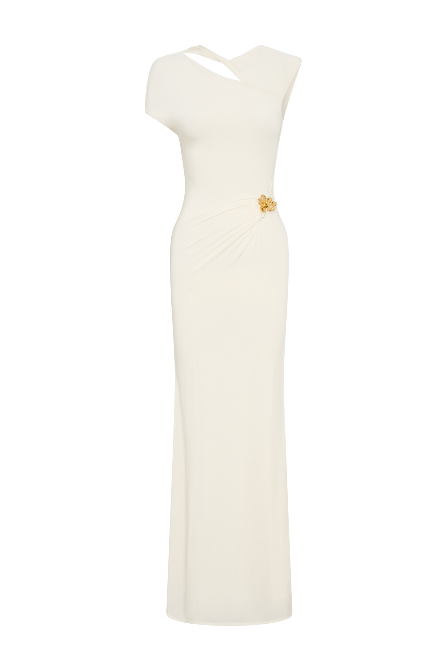 Robe Maxi Kaida Étroite et Élastique avec Accroches - Ivoire