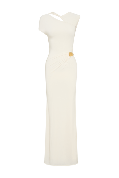Robe Maxi Kaida Étroite et Élastique avec Accroches - Ivoire