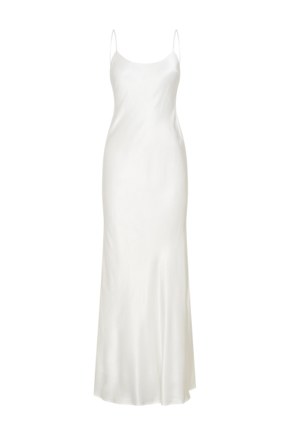 Robe Maxi Kailey à Décolleté dans le Dos avec Traîne à Ruban Amovible - Blanc