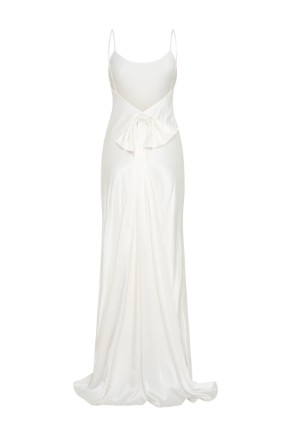 Robe Maxi Kailey à Décolleté dans le Dos avec Traîne à Ruban Amovible - Blanc