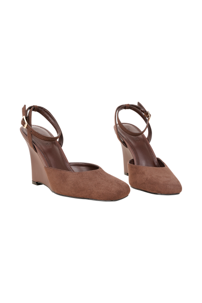 Escarpin à talon compensé en daim synthétique Kaleen - Chocolat