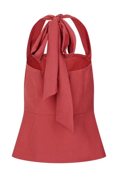 Halter à volants en lin Kallie - Rose brûlé