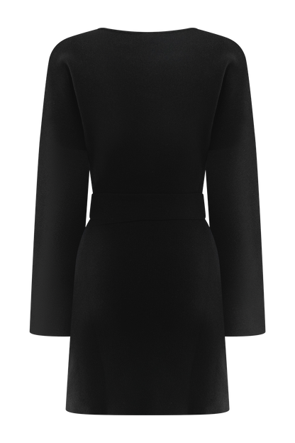 Mini-robe en tricot à nouer avec ceinture Kassie - Noir