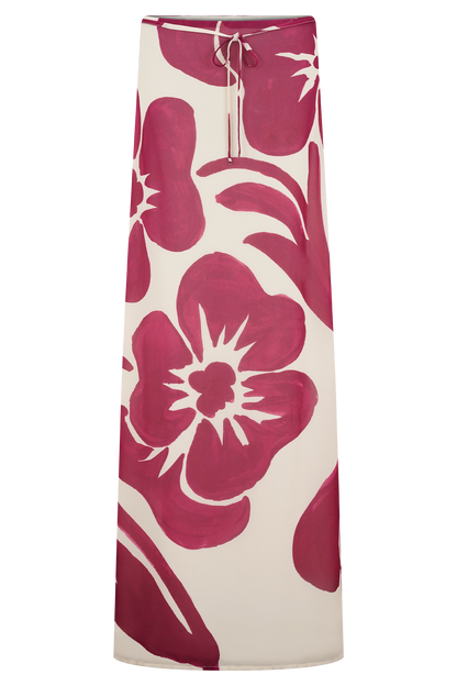 Jupe Maxi en Chiffon Katalina - Imprimé Red Deco Fleur
