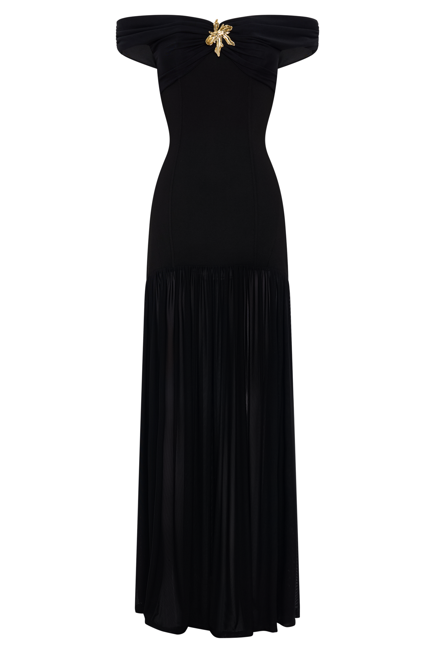 Robe maxi en crêpe à épaules dénudées Kellie - Noir