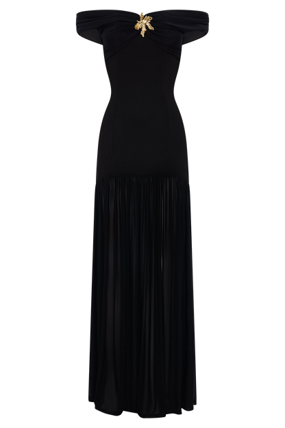 Robe maxi en crêpe à épaules dénudées Kellie - Noir
