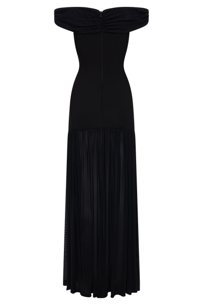Robe maxi en crêpe à épaules dénudées Kellie - Noir