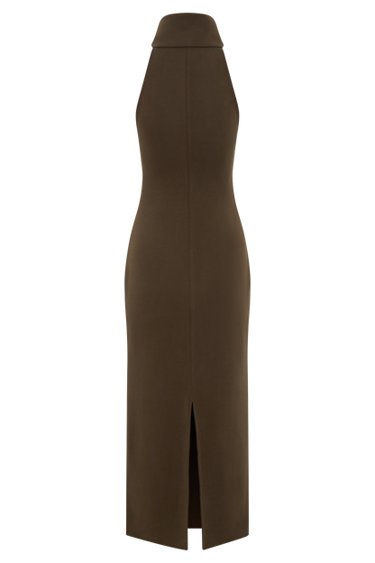 Robe midi à col montant Kennedy - Chocolat