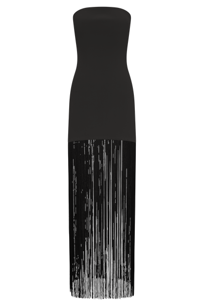 Robe maxi en jersey côtelé à franges Koah - Noir