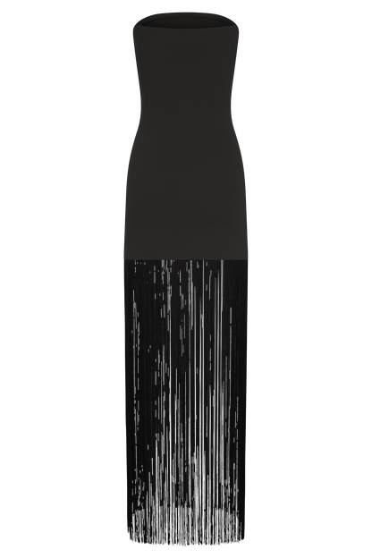 Robe maxi en jersey côtelé à franges Koah - Noir