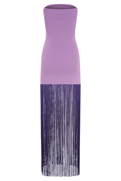 Koah Robe Maxi Tricot à Franges et Emmanchures - Violette