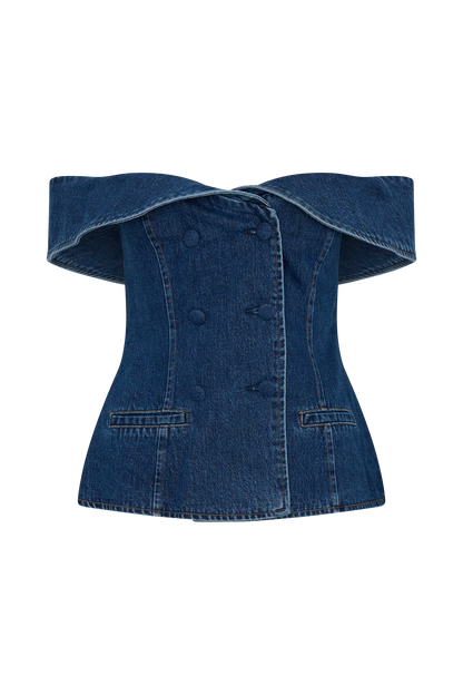 Top en jean à épaules dénudées Krista - Bleu foncé