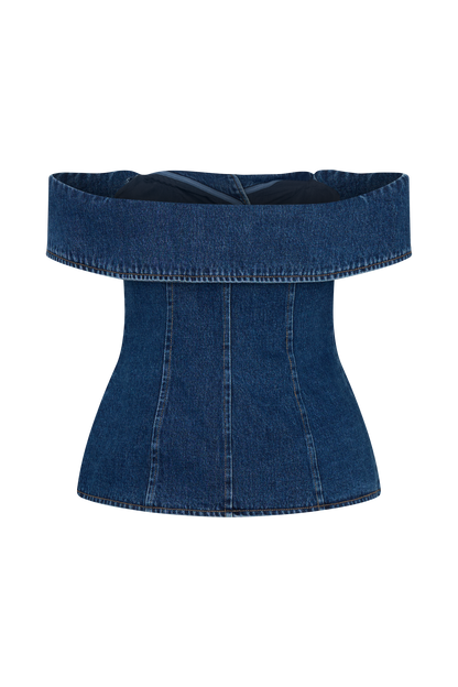 Top en jean à épaules dénudées Krista - Bleu foncé