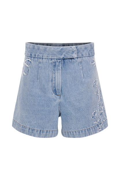 Short brodé Kylee - Bleu moyen