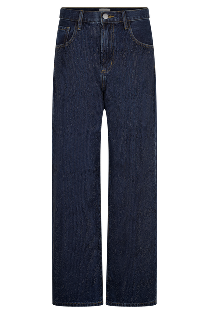 Jean en jean à taille mi-haute avec strass Laina - Bleu minuit