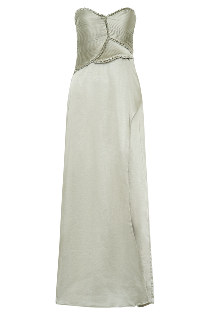 Robe Maxi Larissa en Satin avec Pétales Froncés - SAGE