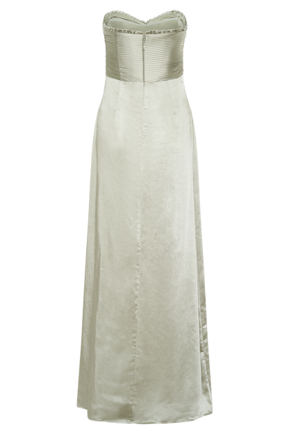 Robe Maxi Larissa en Satin avec Pétales Froncés - SAGE