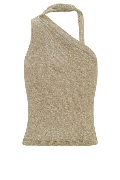 Top en tricot métallisé à une épaule Leone - Or