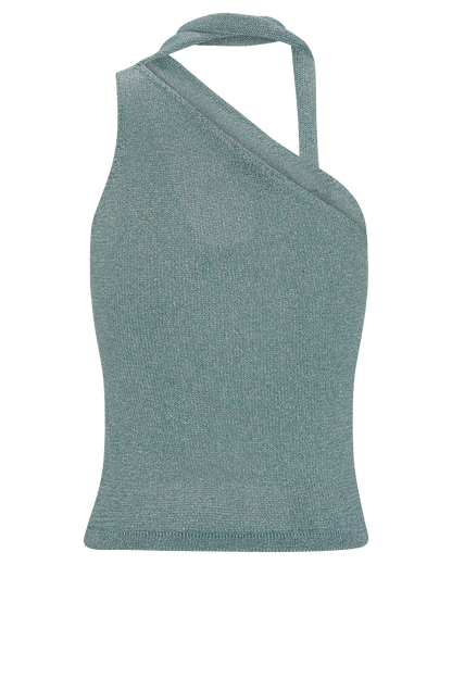 Top en tricot métallisé à une épaule Leone - Aqua