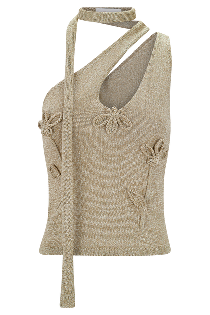 Top en tricot métallisé à une épaule Leone - Or