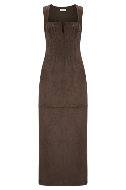 Robe Maxi en Faux Suédine Liam - Chocolat Noir