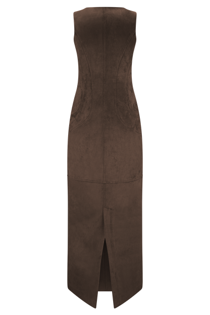 Robe Maxi en Faux Suédine Liam - Chocolat Noir