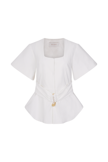 Haut à manches courtes en coton Liberty - Blanc